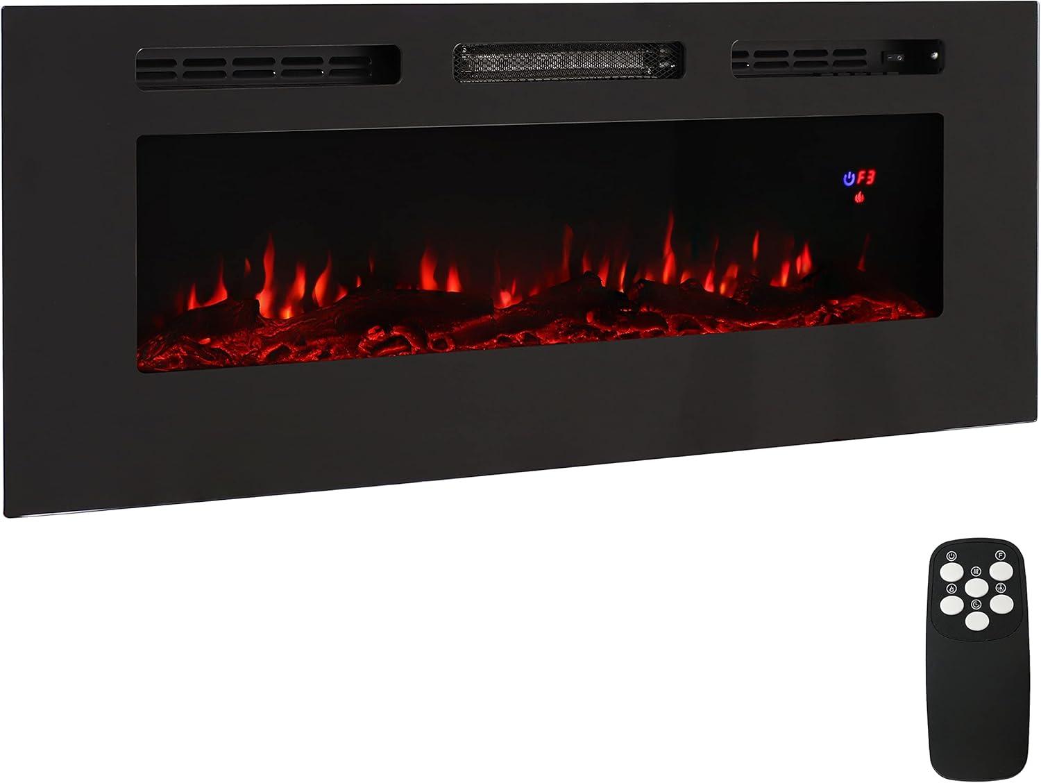 image:imageSunnydaze White Indoor Electric Fireplace Insert WallMounted Electric Fireplace Heater with 3 Flame Colors 50InchBlack