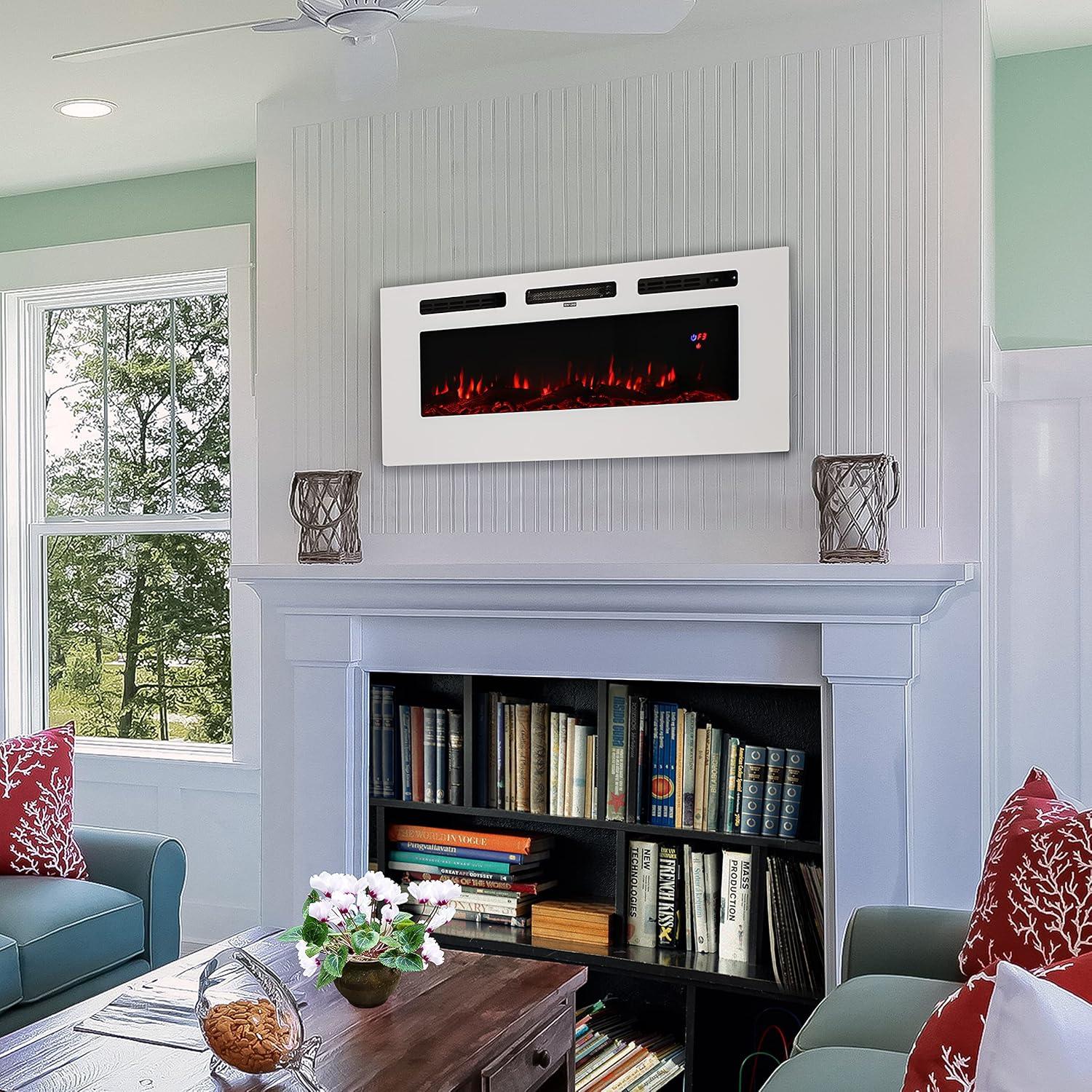 image:imageSunnydaze White Indoor Electric Fireplace Insert WallMounted Electric Fireplace Heater with 3 Flame Colors 50InchWhite