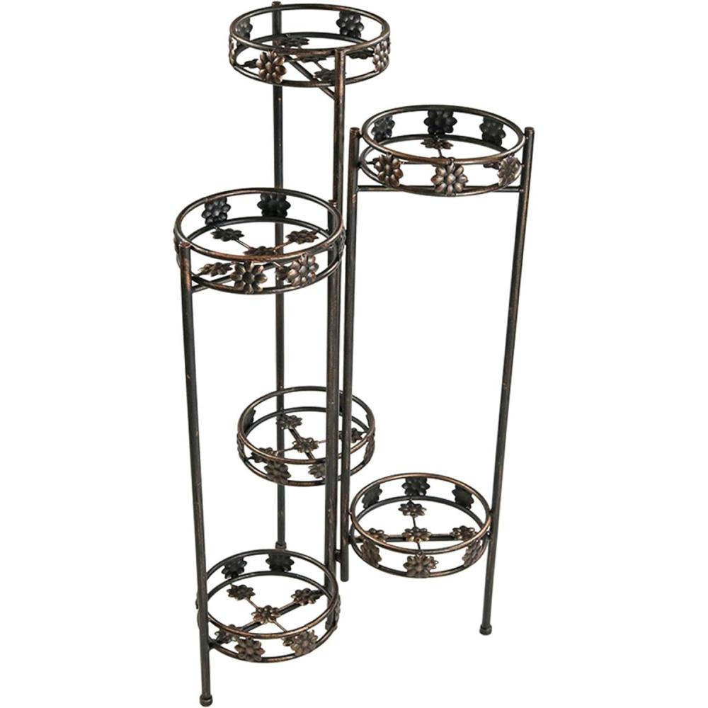 image:imageSunnydaze 45Inch 6Tier IndoorOutdoor Folding Metal Plant Stand Bronze Finish