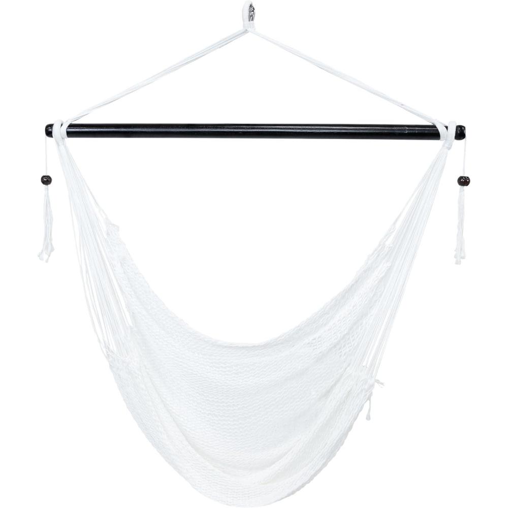 image:imageSunnydaze Outdoor Hammock Chair Swing Hanging Hammock Swing Hanging Reading Chair SoftSpun Polyester Rope Caribbean XL Jungle GreenWhite