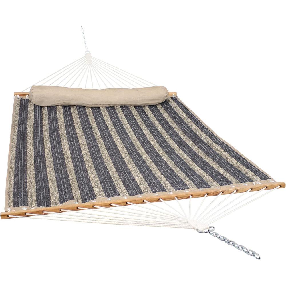 image:imageSunnydaze Quilted Outdoor Hammock with Spreader Bars  HeavyDuty 450Pound Capacity Double Hammock for Outside  Awning StripeMountainside