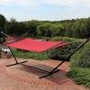 Sunnydaze Polyester Rope Double Hammock with 15-Foot Steel Stand – 400-Pound Capacity – Red(Red)