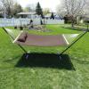 Sunnydaze Quilted Fabric Double Hammock with 12-Foot Stand – 400-Pound Capacity – Black Stand – Red(Brown)