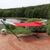 Sunnydaze Quilted Fabric Double Hammock with 12-Foot Stand – 400-Pound Capacity – Black Stand – Red(Red)