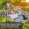 Sunnydaze Quilted Outdoor Hammock with Spreader Bars – Heavy-Duty 450-Pound Capacity Double Hammock for Outside – Awning Stripe(Black & White)