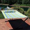 Sunnydaze Quilted Outdoor Hammock with Spreader Bars – Heavy-Duty 450-Pound Capacity Double Hammock for Outside – Awning Stripe(Blue and Green)