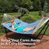Sunnydaze Quilted Outdoor Hammock with Spreader Bars – Heavy-Duty 450-Pound Capacity Double Hammock for Outside – Awning Stripe(Breakwater Stripe)