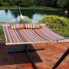 Sunnydaze Quilted Outdoor Hammock with Spreader Bars – Heavy-Duty 450-Pound Capacity Double Hammock for Outside – Awning Stripe(Canyon Sunset)