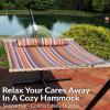 Sunnydaze Quilted Outdoor Hammock with Spreader Bars – Heavy-Duty 450-Pound Capacity Double Hammock for Outside – Awning Stripe(Canyon Sunset)