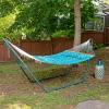 Sunnydaze Quilted Outdoor Hammock with Spreader Bars – Heavy-Duty 450-Pound Capacity Double Hammock for Outside – Awning Stripe(Cool Blue Tropics)