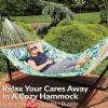 Sunnydaze Quilted Outdoor Hammock with Spreader Bars – Heavy-Duty 450-Pound Capacity Double Hammock for Outside – Awning Stripe(Exotic Foliage)