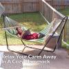 Sunnydaze Quilted Outdoor Hammock with Spreader Bars – Heavy-Duty 450-Pound Capacity Double Hammock for Outside – Awning Stripe(Melon Stripe)