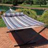 Sunnydaze Quilted Outdoor Hammock with Spreader Bars – Heavy-Duty 450-Pound Capacity Double Hammock for Outside – Awning Stripe(Ocean Isle)