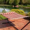 Sunnydaze Quilted Outdoor Hammock with Spreader Bars – Heavy-Duty 450-Pound Capacity Double Hammock for Outside – Awning Stripe(Red Stripe)