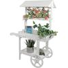 Sunnydaze Country Market Flower Cart Display Stand with Wheels – 2 Shelves – Fir Wood – 30 lb Weight Capacity – Natural Fir(White)