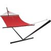 Sunnydaze Polyester Rope Double Hammock with 15-Foot Steel Stand – 400-Pound Capacity – Red(Red)