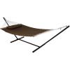 Sunnydaze Quilted Fabric Double Hammock with 12-Foot Stand – 400-Pound Capacity – Black Stand – Red(Brown)