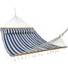 Sunnydaze Quilted Outdoor Hammock with Spreader Bars – Heavy-Duty 450-Pound Capacity Double Hammock for Outside – Awning Stripe(Blue/White Stripe)