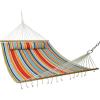 Sunnydaze Quilted Outdoor Hammock with Spreader Bars – Heavy-Duty 450-Pound Capacity Double Hammock for Outside – Awning Stripe(Caribbean Stripe)