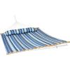 Sunnydaze Quilted Outdoor Hammock with Spreader Bars – Heavy-Duty 450-Pound Capacity Double Hammock for Outside – Awning Stripe(Misty Beach)