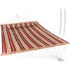 Sunnydaze Quilted Outdoor Hammock with Spreader Bars – Heavy-Duty 450-Pound Capacity Double Hammock for Outside – Awning Stripe(Red Stripe)