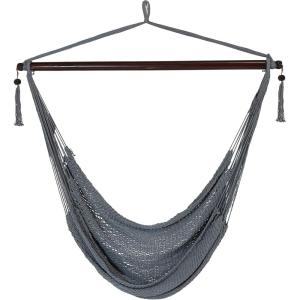 Sunnydaze Outdoor Hammock Chair Swing – Hanging Hammock Swing – Hanging Reading Chair – Soft-Spun Polyester Rope – Caribbean XL – Jungle Green(Grey)
