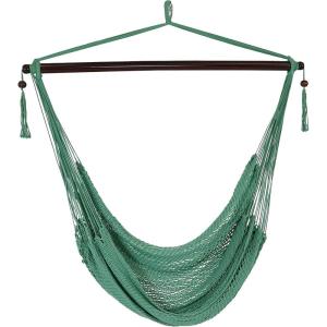 Sunnydaze Outdoor Hammock Chair Swing – Hanging Hammock Swing – Hanging Reading Chair – Soft-Spun Polyester Rope – Caribbean XL – Jungle Green(Jungle Green)