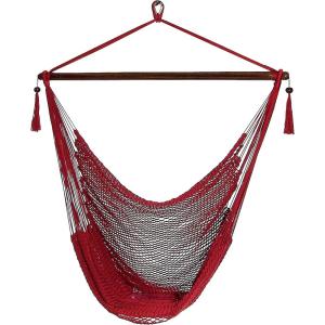 Sunnydaze Outdoor Hammock Chair Swing – Hanging Hammock Swing – Hanging Reading Chair – Soft-Spun Polyester Rope – Caribbean XL – Jungle Green(Red)