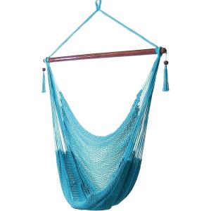 Sunnydaze Outdoor Hammock Chair Swing – Hanging Hammock Swing – Hanging Reading Chair – Soft-Spun Polyester Rope – Caribbean XL – Jungle Green(Sky Blue)