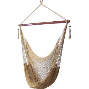 Sunnydaze Outdoor Hammock Chair Swing – Hanging Hammock Swing – Hanging Reading Chair – Soft-Spun Polyester Rope – Caribbean XL – Jungle Green(Tan)