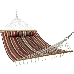 Sunnydaze Quilted Outdoor Hammock with Spreader Bars – Heavy-Duty 450-Pound Capacity Double Hammock for Outside – Awning Stripe(Awning Stripe)