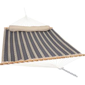 Sunnydaze Quilted Outdoor Hammock with Spreader Bars – Heavy-Duty 450-Pound Capacity Double Hammock for Outside – Awning Stripe(Mountainside)