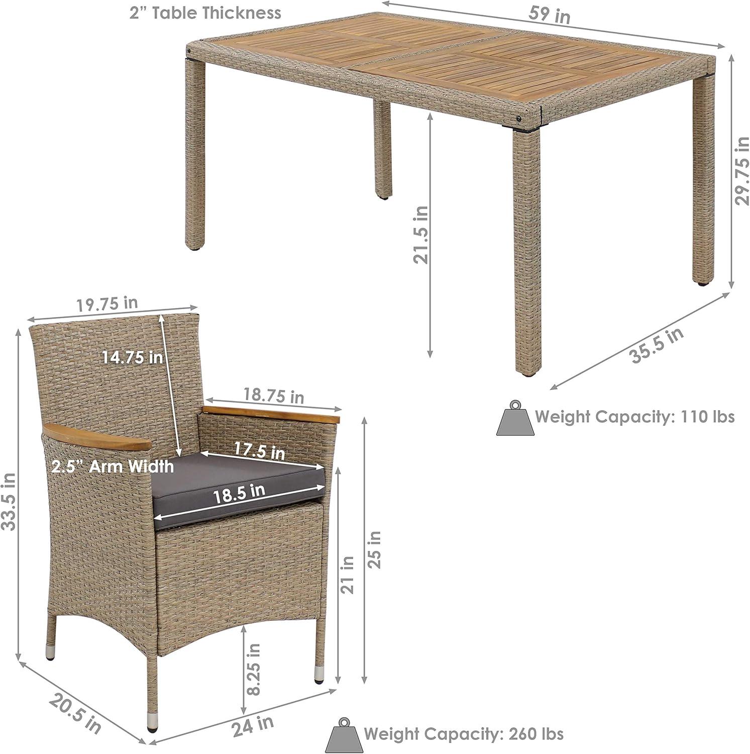 image:imageSunnydaze Foxford 7Piece Rattan and Acacia Outdoor Dining Set 1 Table and 6 Chairs with 6 Thick Seat Cushions