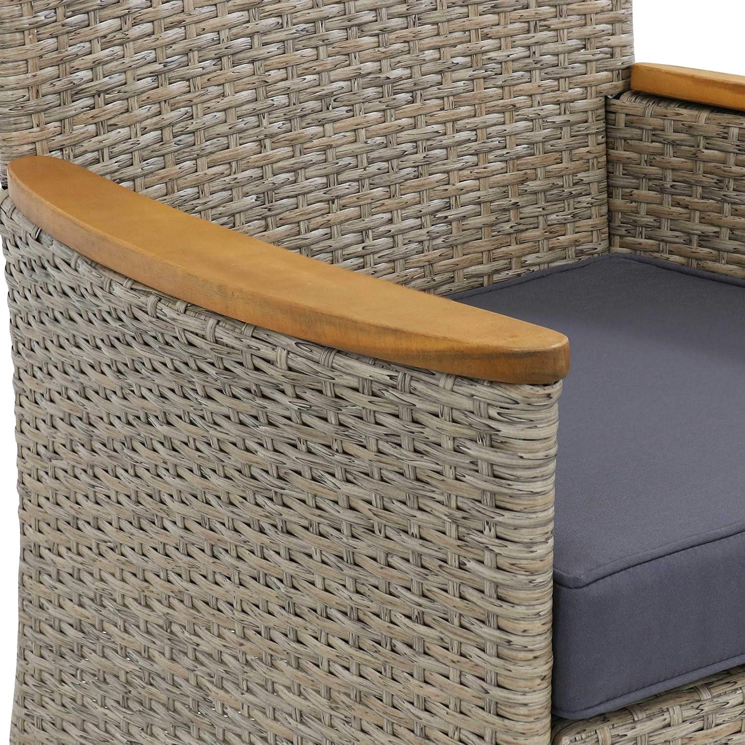 image:imageSunnydaze Foxford 7Piece Rattan and Acacia Outdoor Dining Set 1 Table and 6 Chairs with 6 Thick Seat Cushions