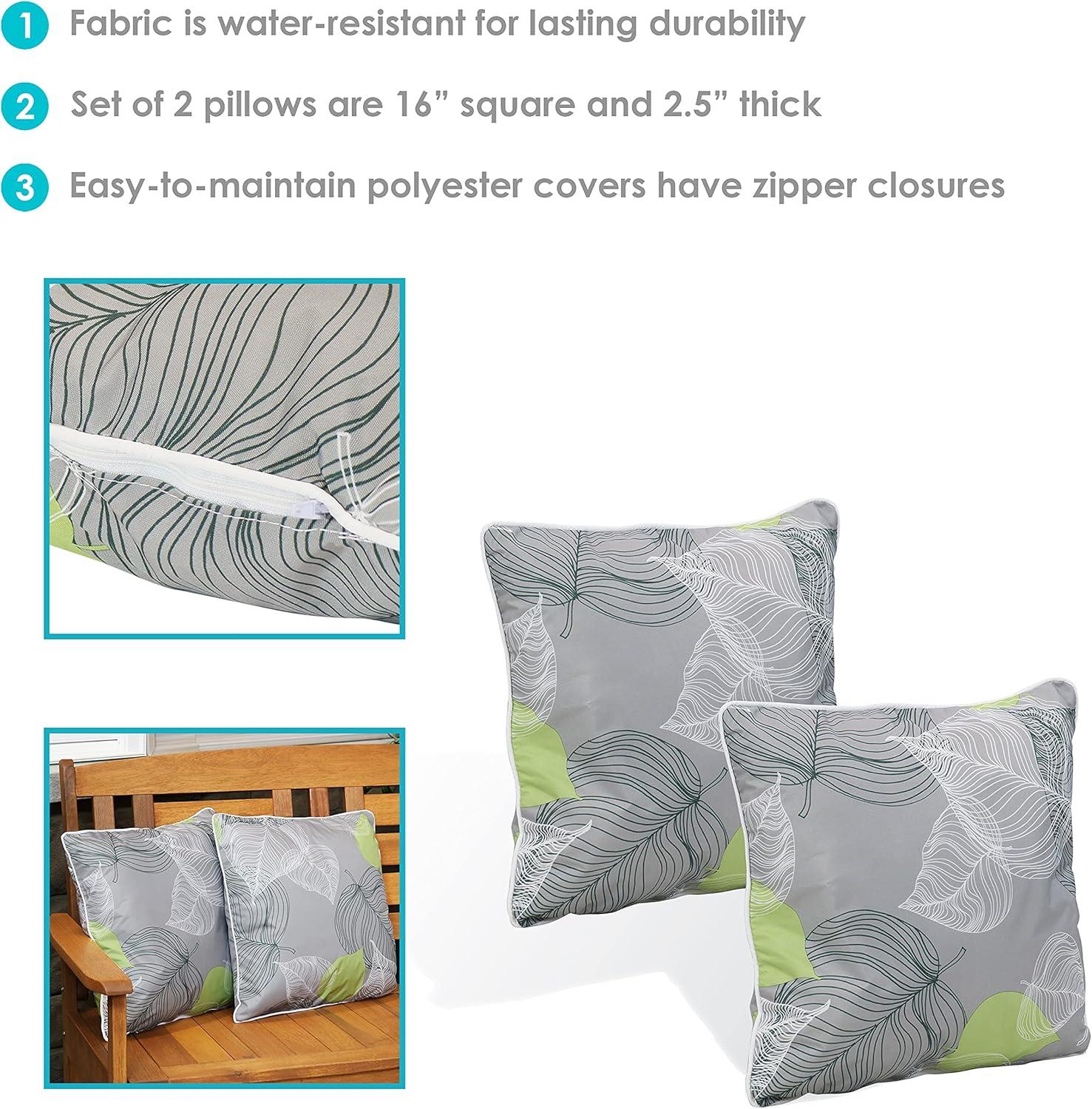 image:imageSunnydaze Set of 2 IndoorOutdoor Decorative Throw Pillows 16Inch Square Throw Pillows Pillow Set for Indoor or Outdoor Bench Chair or Loveseat Tan and White LatticeLush Foliage