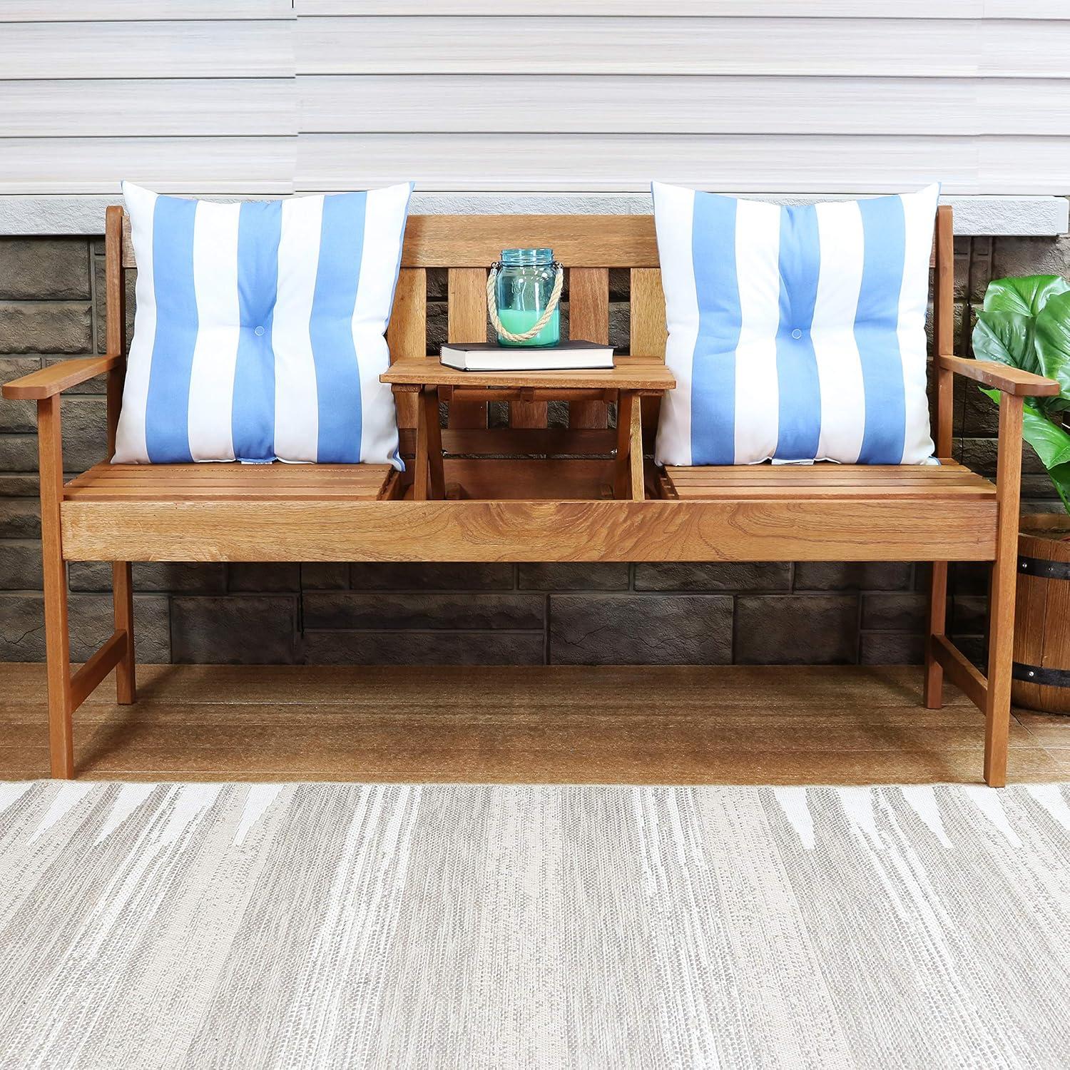 image:imageSunnydaze Tufted Indoor and Outdoor Decorative Throw Pillows 19Inch Square Patio Cushions Set of 2 WeatherResistant Polyester Chevron BlissBeachbound Stripe