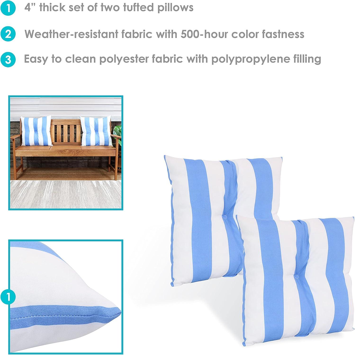 image:imageSunnydaze Tufted Indoor and Outdoor Decorative Throw Pillows 19Inch Square Patio Cushions Set of 2 WeatherResistant Polyester Chevron BlissBeachbound Stripe
