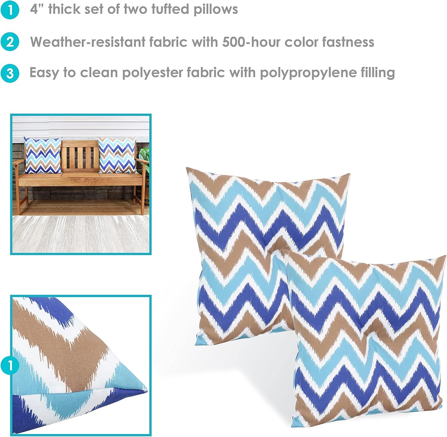 image:imageSunnydaze Tufted Indoor and Outdoor Decorative Throw Pillows 19Inch Square Patio Cushions Set of 2 WeatherResistant Polyester Chevron BlissChevron Bliss