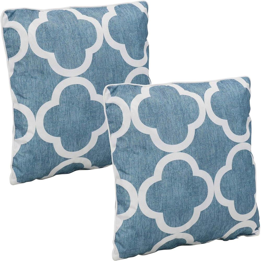 image:imageSunnydaze Set of 2 IndoorOutdoor Decorative Throw Pillows 16Inch Square Throw Pillows Pillow Set for Indoor or Outdoor Bench Chair or Loveseat Tan and White LatticeBlue and White Quatrefoil