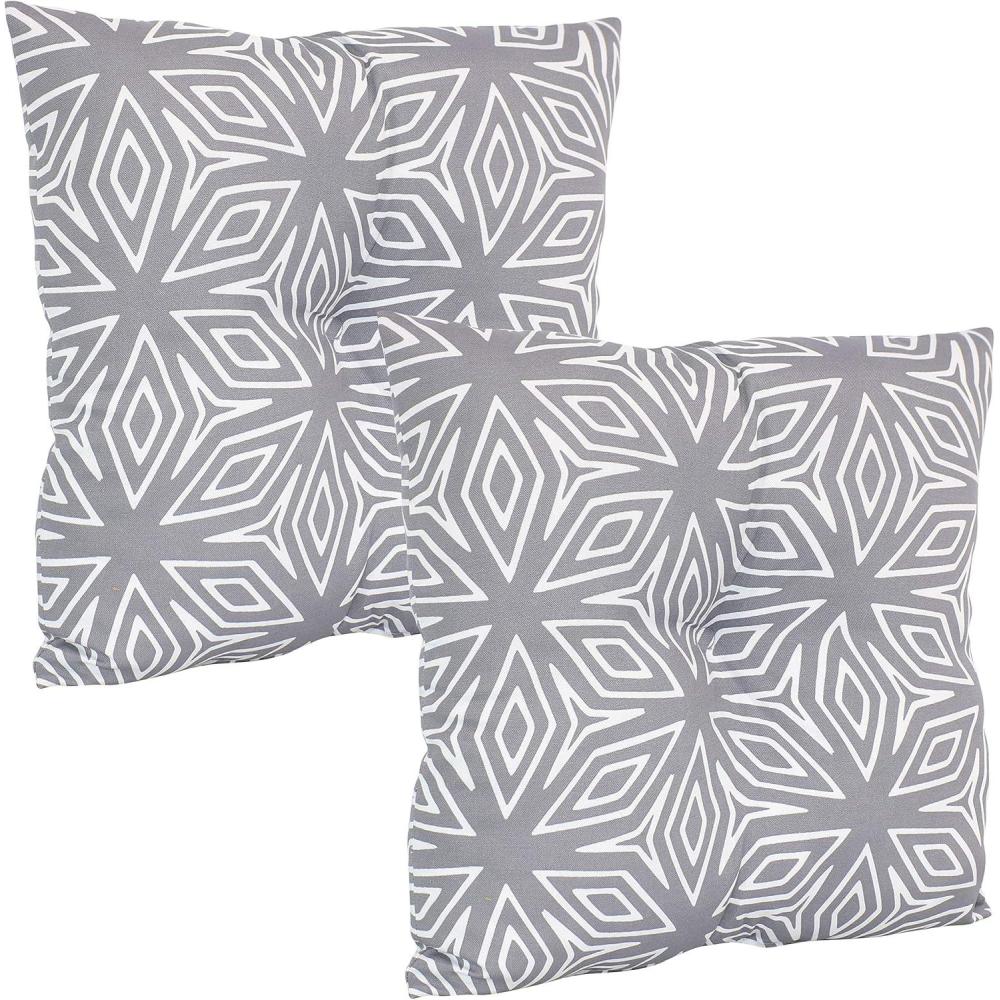 image:imageSunnydaze Tufted Indoor and Outdoor Decorative Throw Pillows 19Inch Square Patio Cushions Set of 2 WeatherResistant Polyester Chevron BlissGray Geometric
