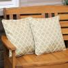 Sunnydaze 16-Inch Square Outdoor Decorative Throw Pillows – Set of 2 – Blue and White Quatrefoil(Tan and White Lattice)