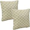 Sunnydaze 16-Inch Square Outdoor Decorative Throw Pillows – Set of 2 – Blue and White Quatrefoil(Tan and White Lattice)