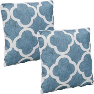 Sunnydaze 16-Inch Square Outdoor Decorative Throw Pillows – Set of 2 – Blue and White Quatrefoil(Blue and White Quatrefoil)