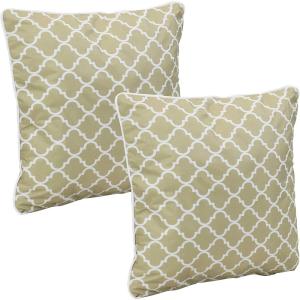 Sunnydaze 16-Inch Square Outdoor Decorative Throw Pillows – Set of 2 – Blue and White Quatrefoil(Tan and White Lattice)