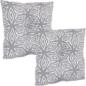 Sunnydaze Tufted Indoor and Outdoor Decorative Throw Pillows – 19-Inch Square Patio Cushions Set of 2 – Weather-Resistant Polyester – Chevron Bliss(Gray Geometric)