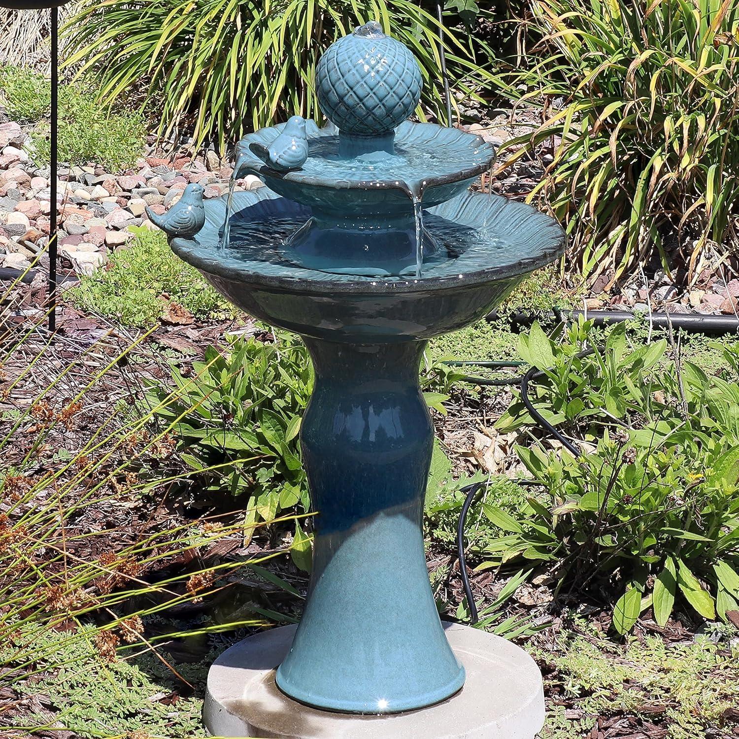 image:imageSunnydaze 27 H 2Tier Ceramic Water Fountain Outdoor Water Feature for Patio Yard Balcony Garden Fountain WhiteBlue
