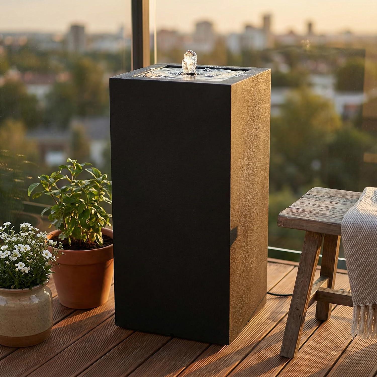 image:imageSunnydaze Outdoor Water Fountain with LED Light Modern Square Bubbler Water Feature with Pump 175 H for Patio Garden Deck Relaxation and Stress Relief BlackBlack