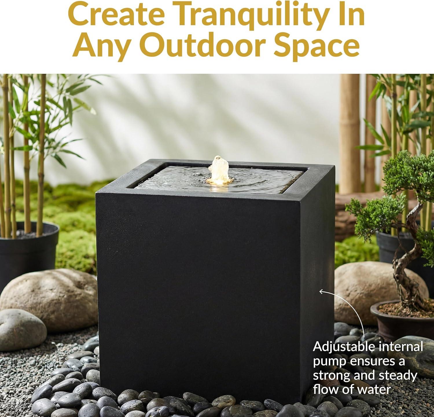 image:imageSunnydaze Outdoor Water Fountain with LED Light Modern Square Bubbler Water Feature with Pump 175 H for Patio Garden Deck Relaxation and Stress Relief BlackBlack