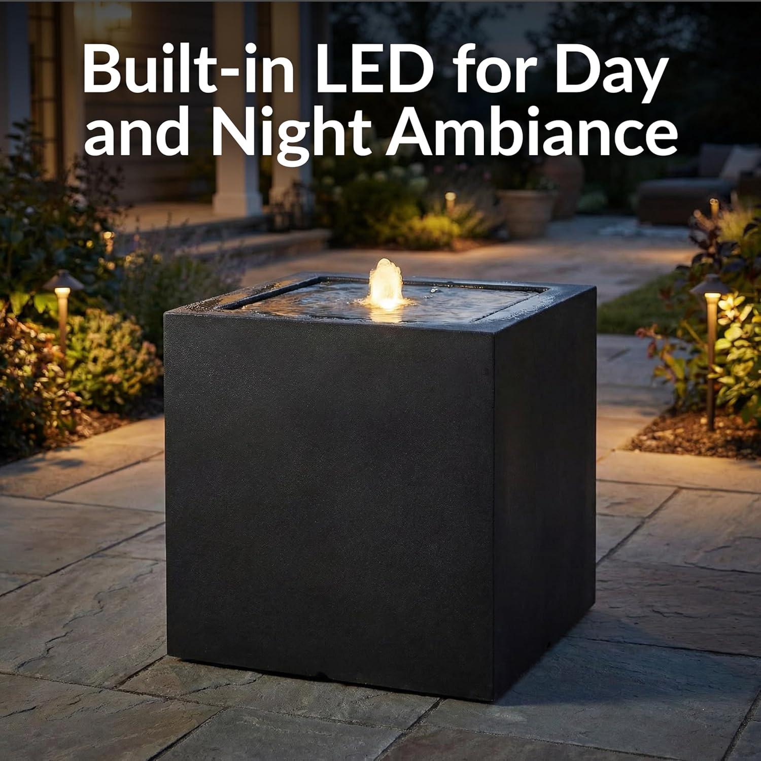 image:imageSunnydaze Outdoor Water Fountain with LED Light Modern Square Bubbler Water Feature with Pump 175 H for Patio Garden Deck Relaxation and Stress Relief BlackBlack