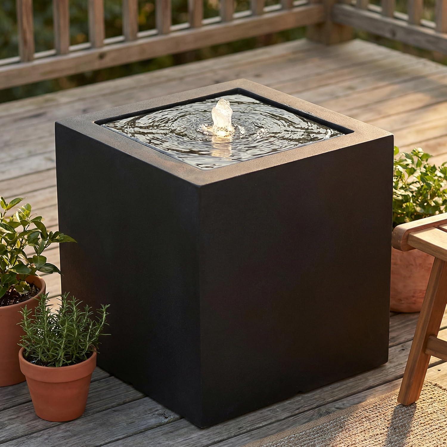 image:imageSunnydaze Outdoor Water Fountain with LED Light Modern Square Bubbler Water Feature with Pump 175 H for Patio Garden Deck Relaxation and Stress Relief BlackBlack